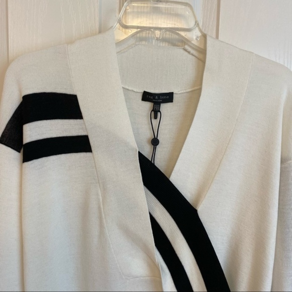 RAG & BONE Grace V-Neck Sweater in White Black XXS - Picture 4 of 11